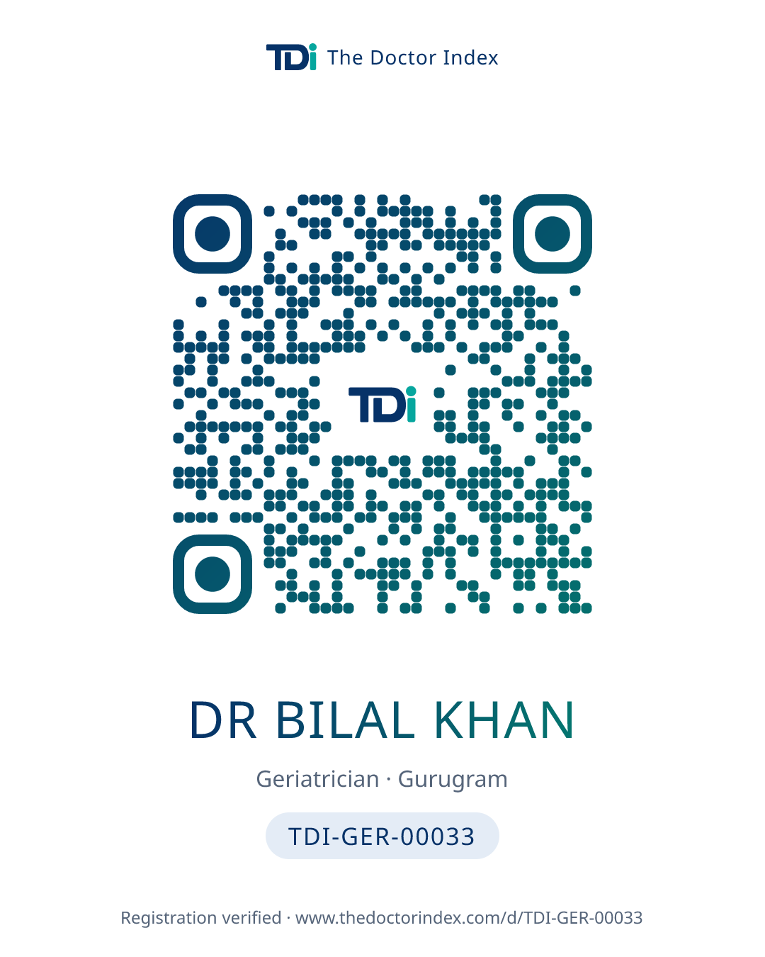 QR card for Dr Bilal Khan, TDI-GER-00033