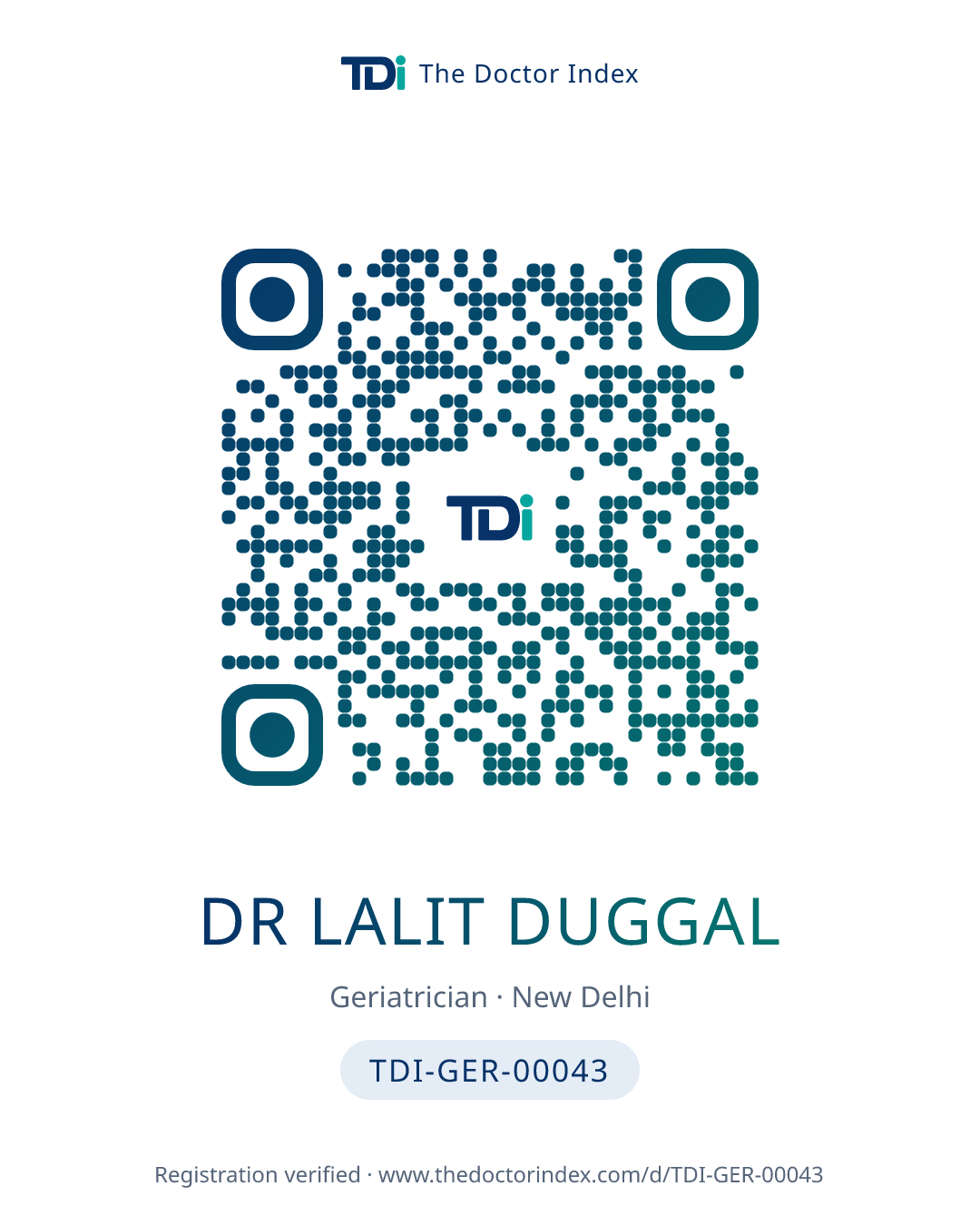 QR card for Dr Lalit Duggal, TDI-GER-00043