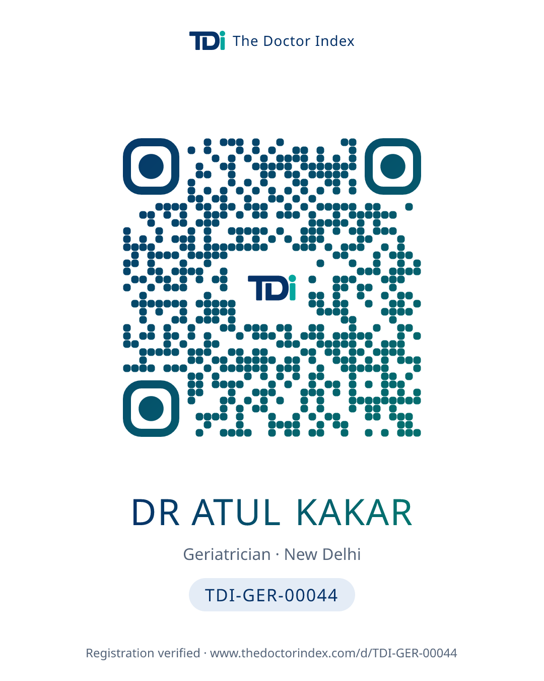 QR card for Dr Atul Kakar, TDI-GER-00044