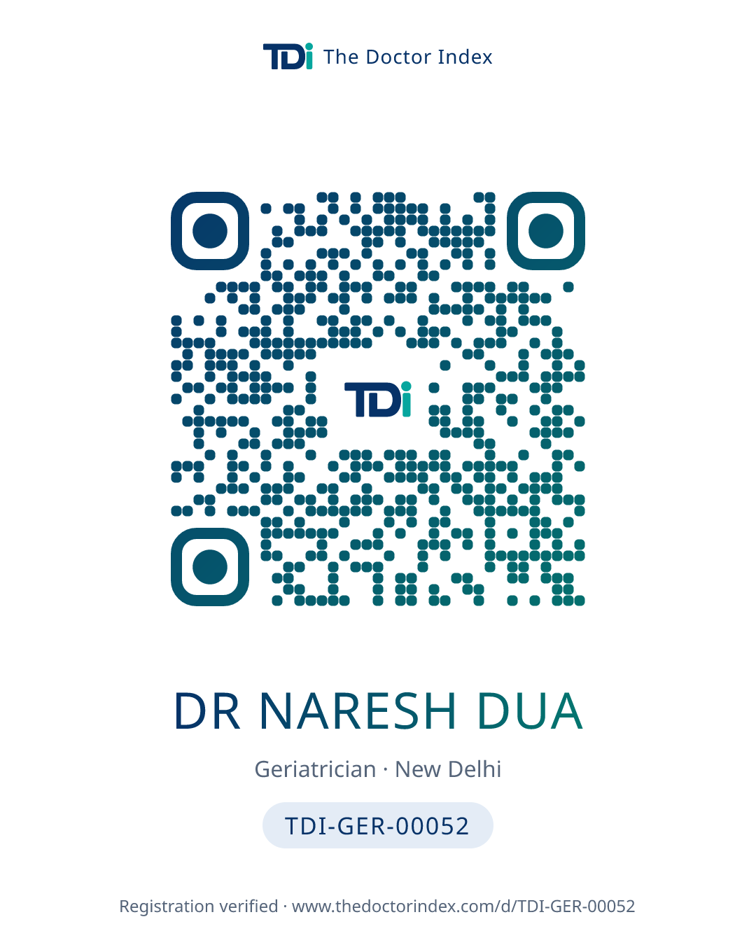 QR card for Dr Naresh Dua, TDI-GER-00052