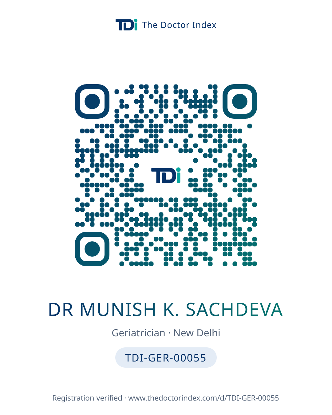 QR card for Dr Munish K. Sachdeva, TDI-GER-00055