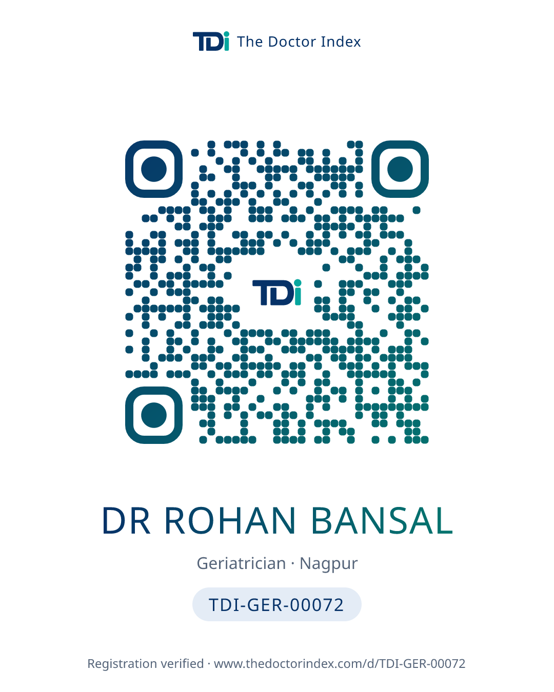 QR card for Dr Rohan Bansal, TDI-GER-00072