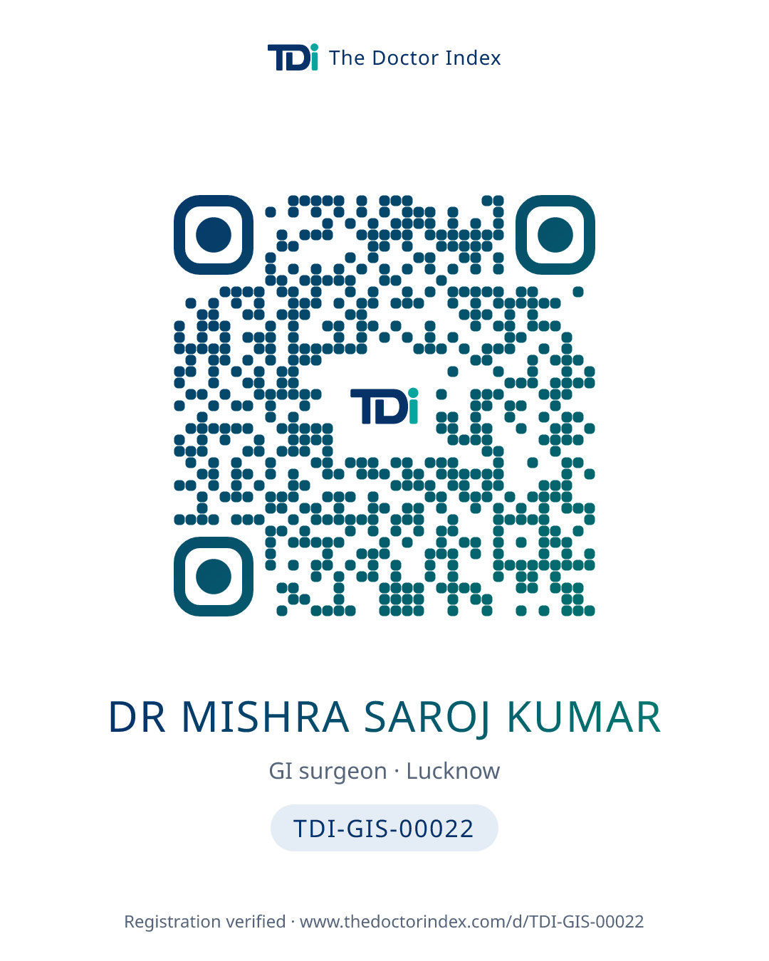 QR card for Dr Mishra Saroj Kumar, TDI-GIS-00022