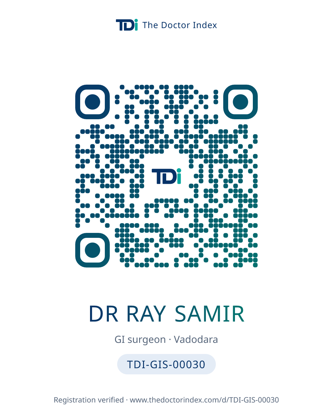 QR card for Dr Ray Samir, TDI-GIS-00030