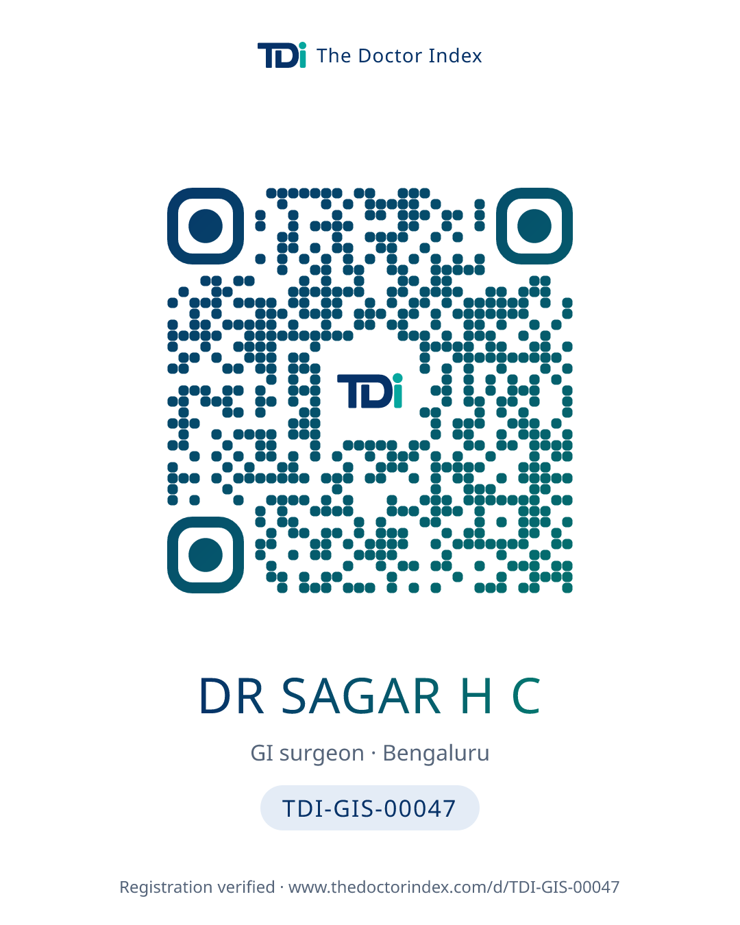 QR card for Dr Sagar H C, TDI-GIS-00047