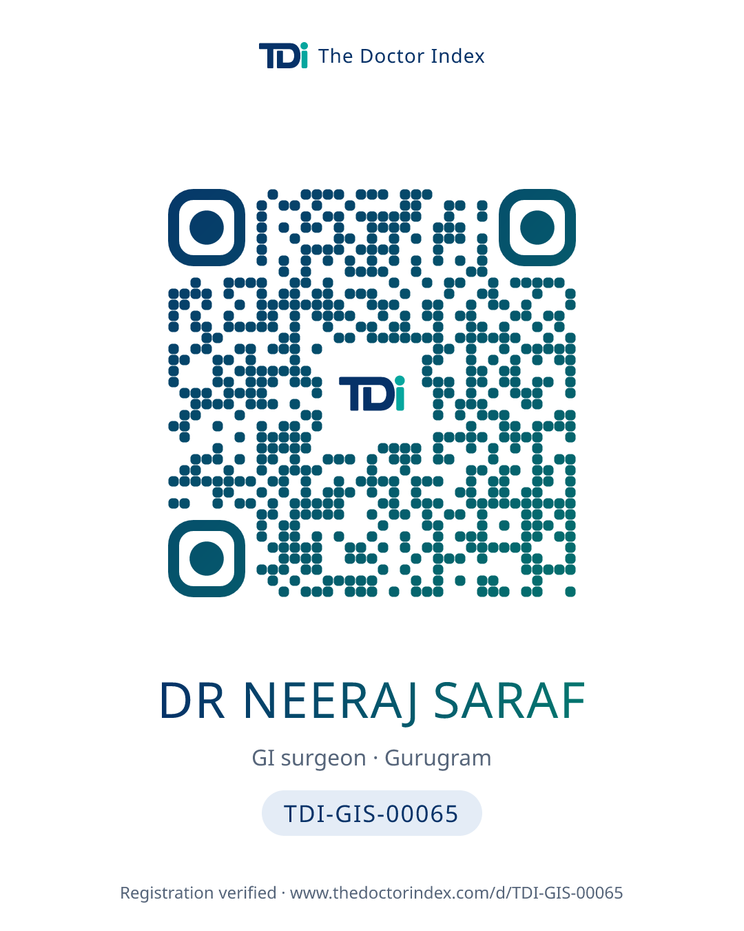 QR card for Dr Neeraj Saraf, TDI-GIS-00065