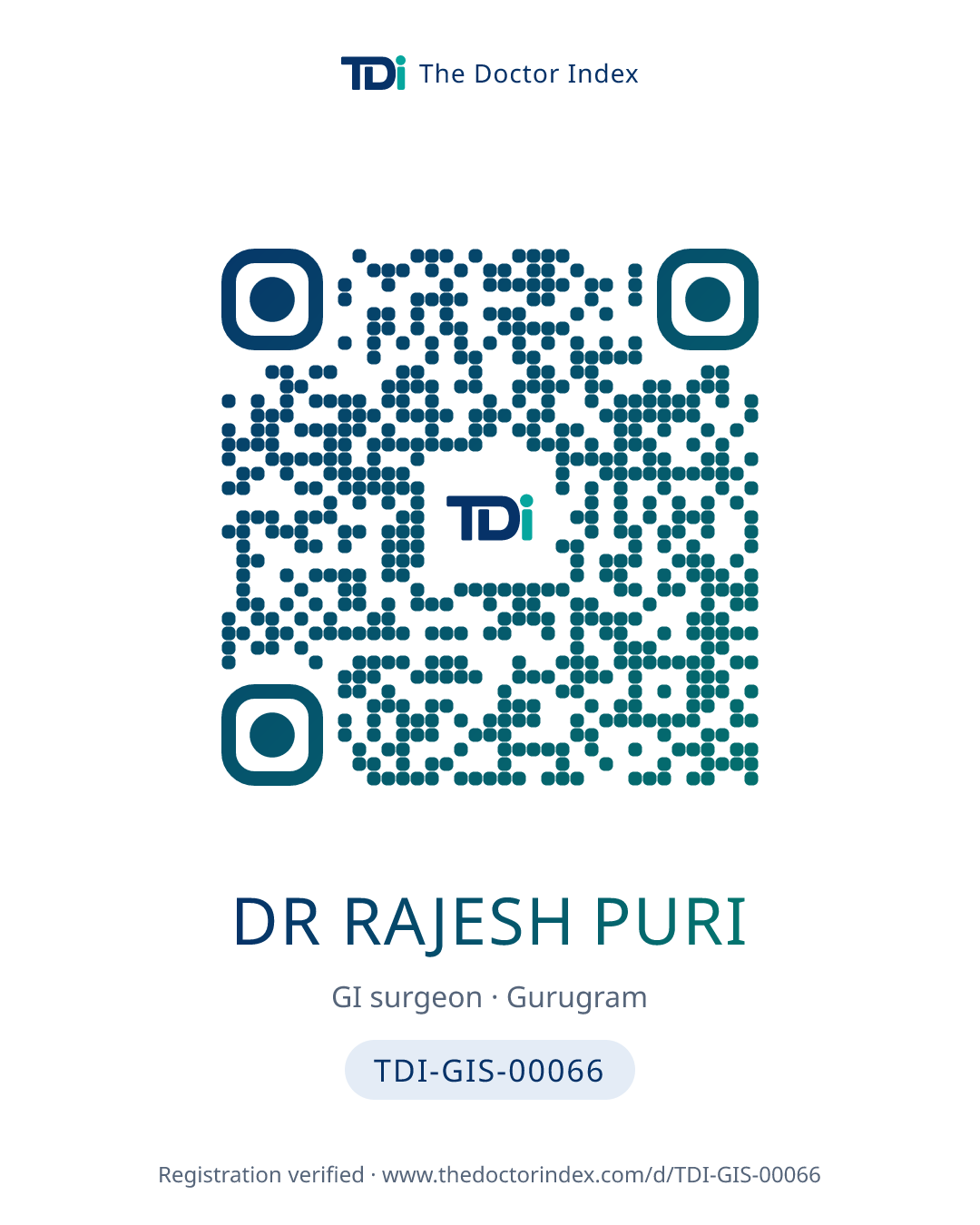 QR card for Dr Rajesh Puri, TDI-GIS-00066