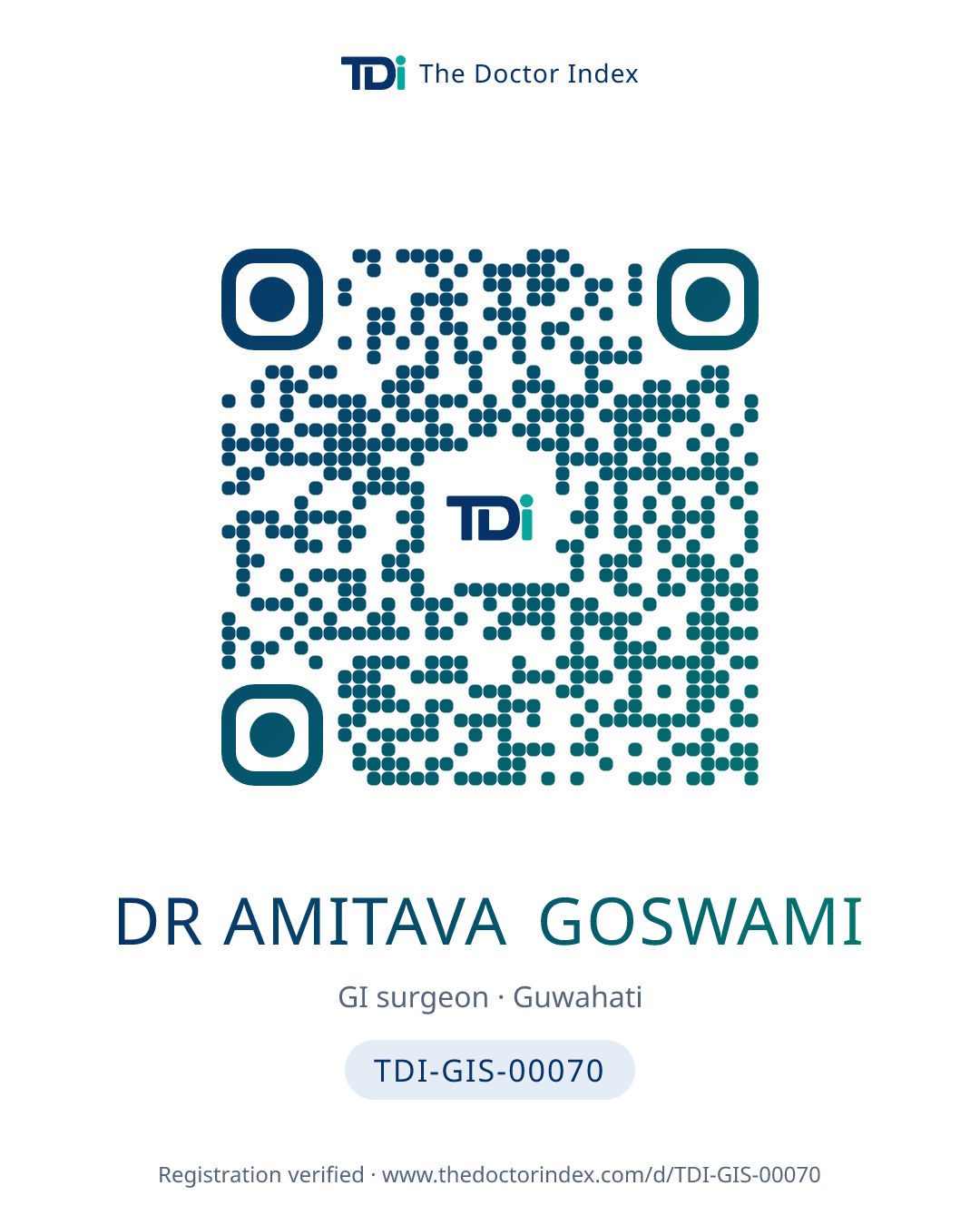 QR card for Dr Amitava Goswami, TDI-GIS-00070