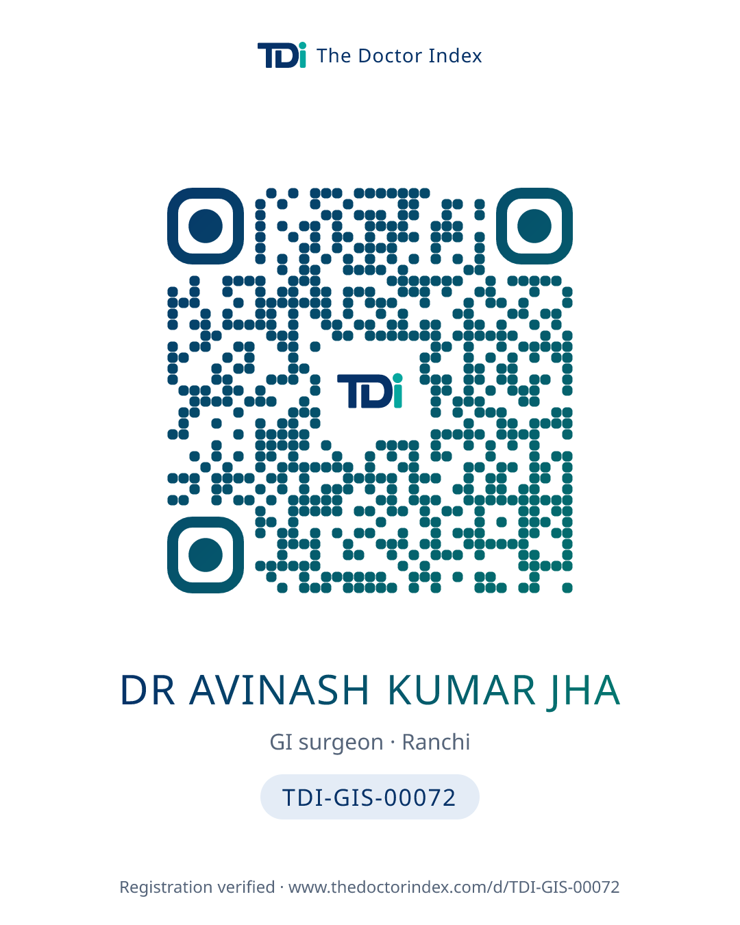 QR card for Dr Avinash Kumar Jha, TDI-GIS-00072