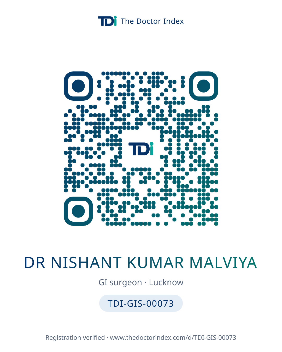 QR card for Dr Nishant Kumar Malviya, TDI-GIS-00073