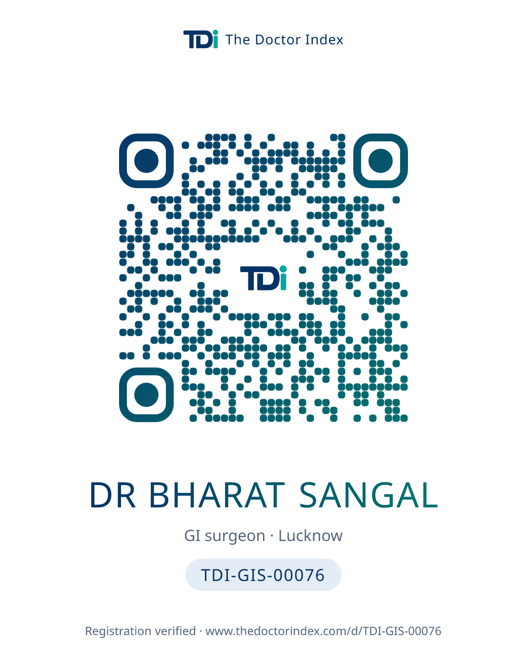 QR card for Dr Bharat Sangal, TDI-GIS-00076