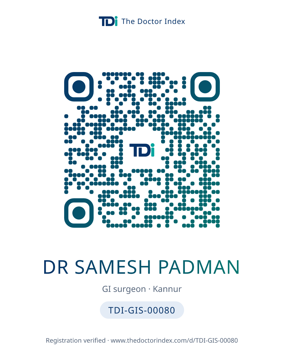 QR card for Dr Samesh Padman, TDI-GIS-00080