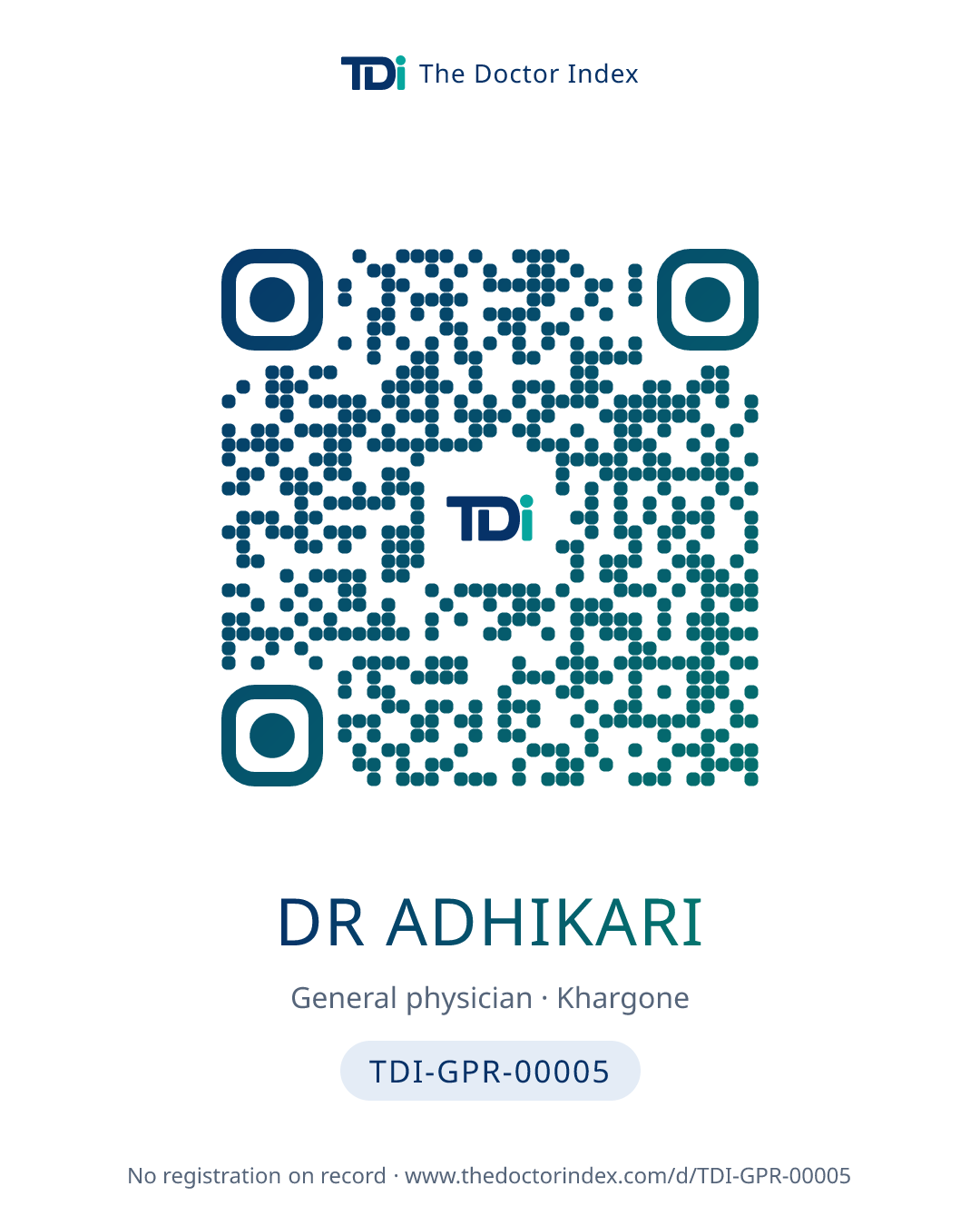 QR card for Dr Adhikari, TDI-GPR-00005