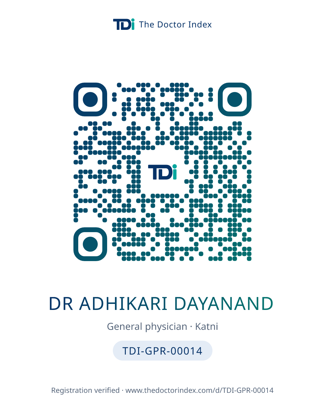 QR card for Dr Adhikari Dayanand, TDI-GPR-00014