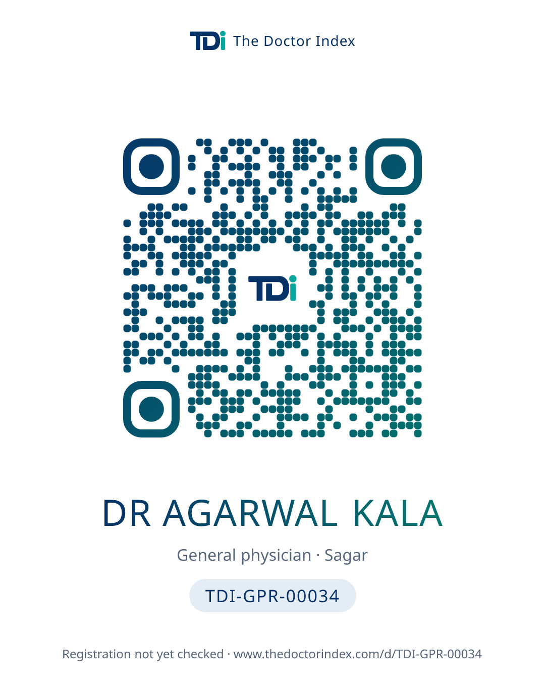 QR card for Dr Agarwal Kala, TDI-GPR-00034