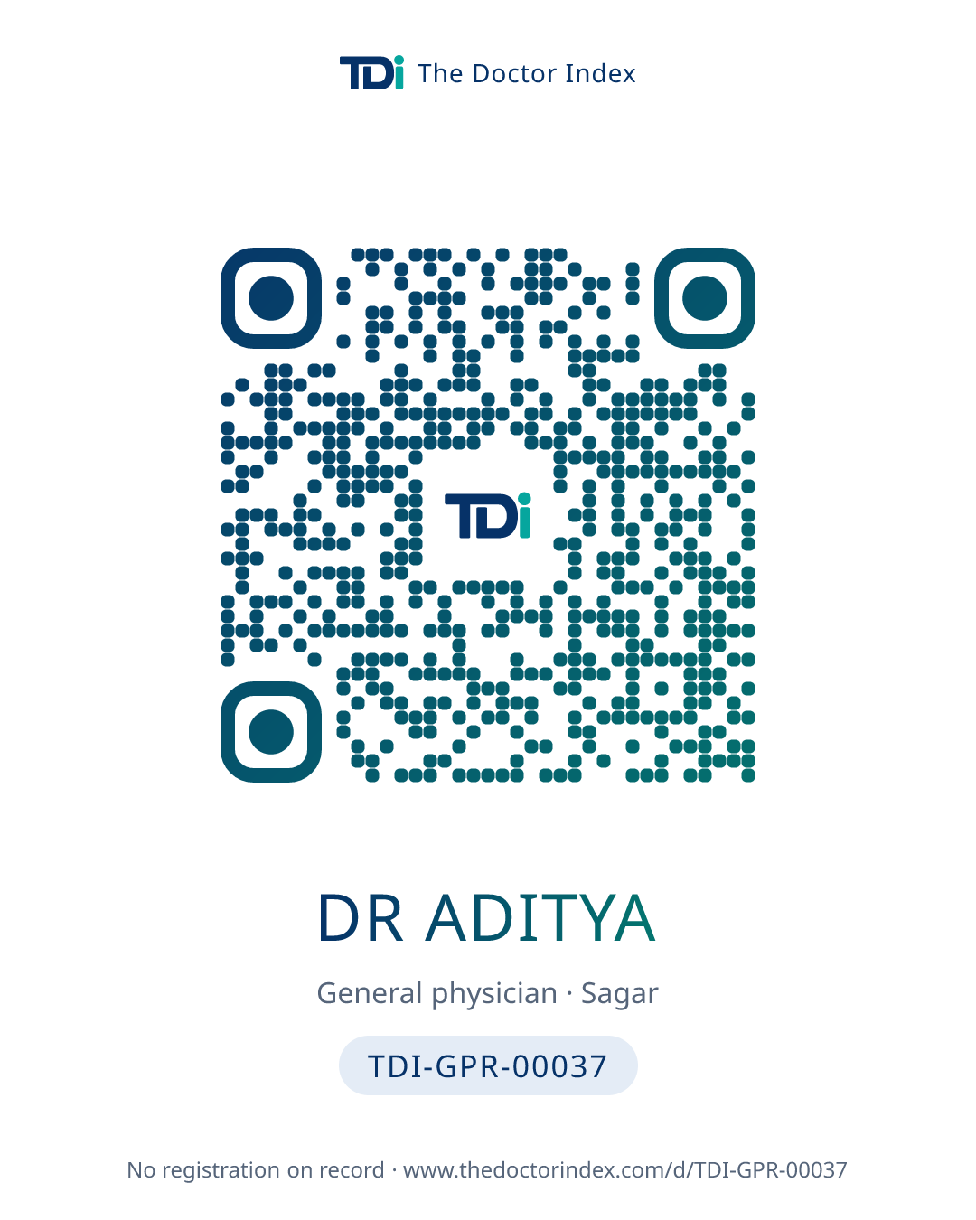 QR card for Dr Aditya, TDI-GPR-00037