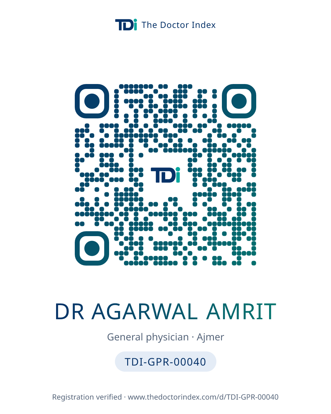 QR card for Dr Agarwal Amrit, TDI-GPR-00040