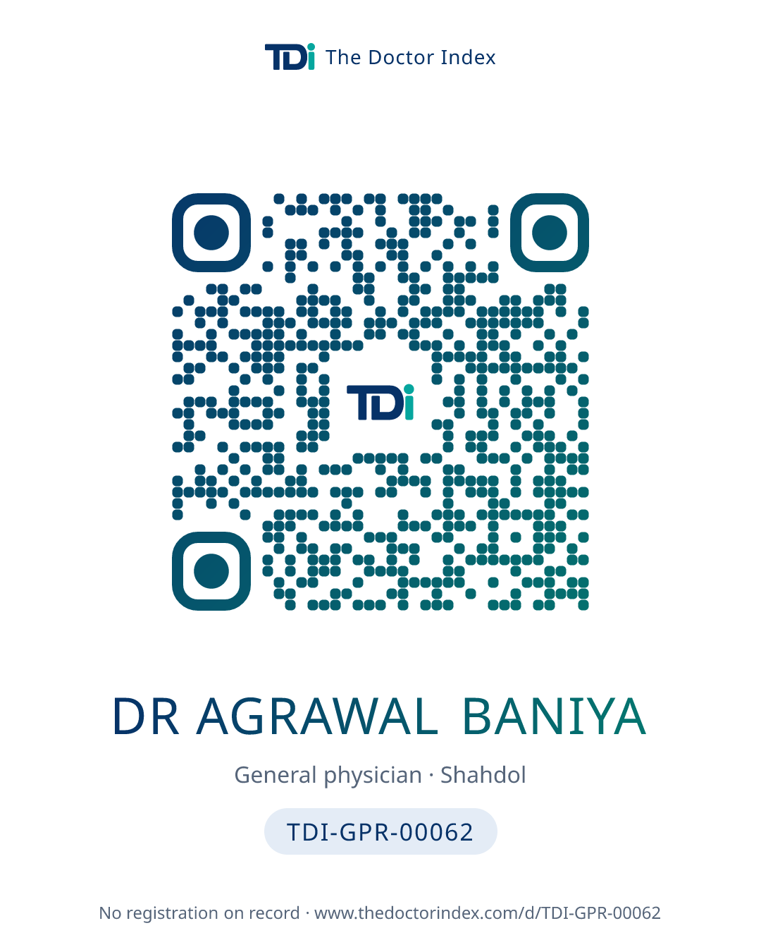 QR card for Dr Agrawal Baniya, TDI-GPR-00062