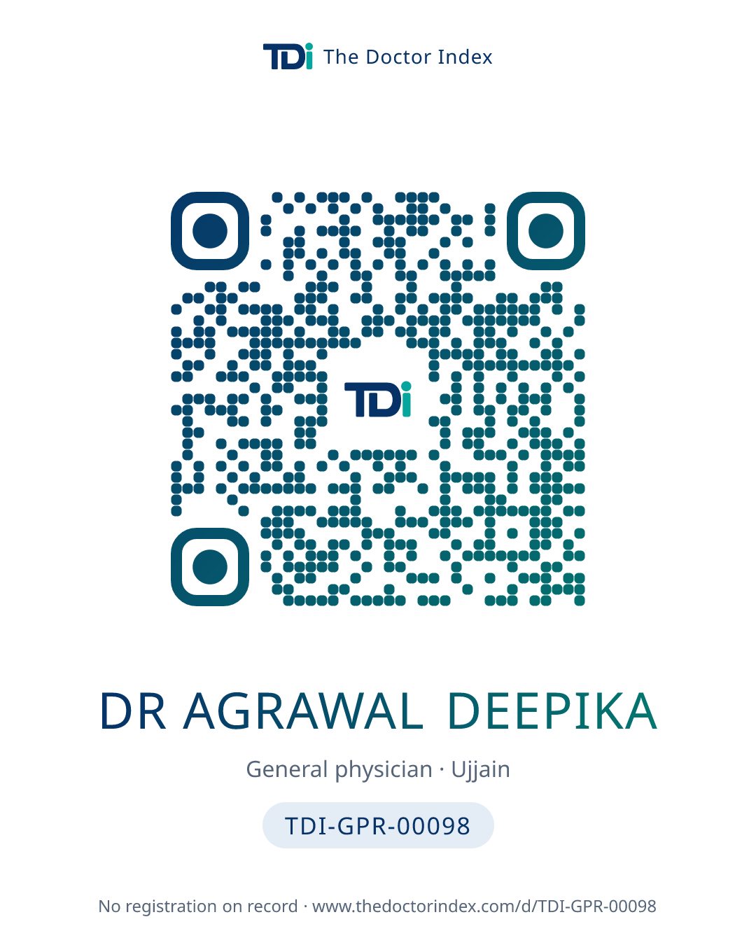 QR card for Dr Agrawal Deepika, TDI-GPR-00098