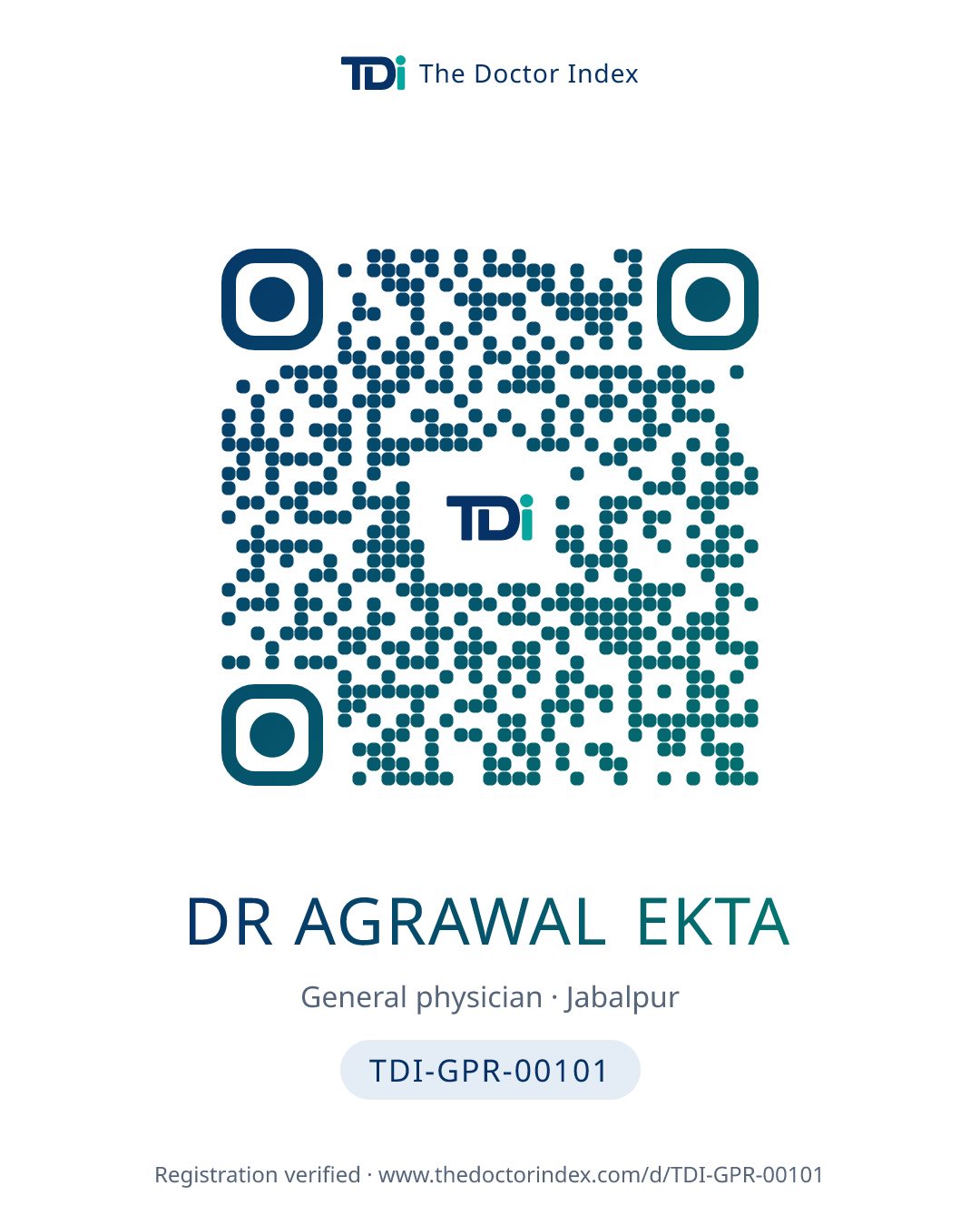 QR card for Dr Agrawal Ekta, TDI-GPR-00101