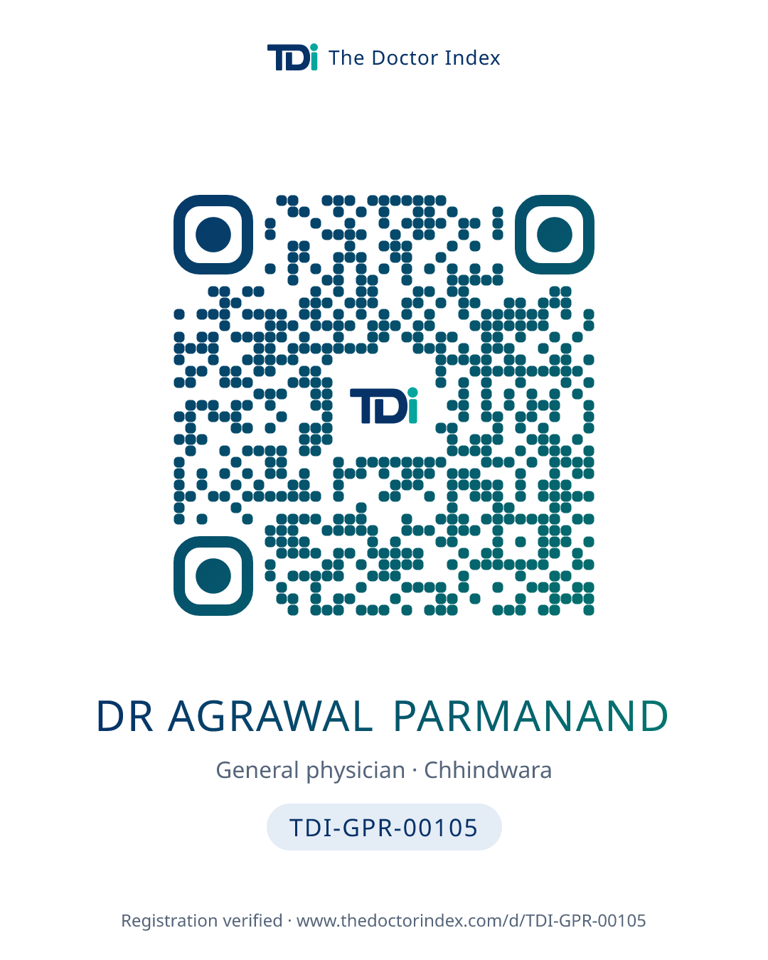 QR card for Dr Agrawal Parmanand, TDI-GPR-00105