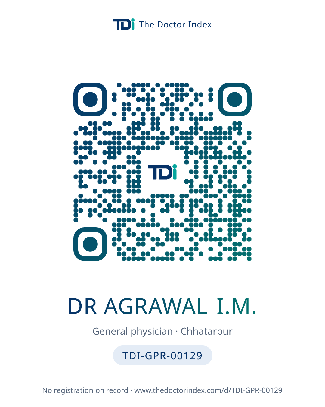 QR card for Dr Agrawal I.M., TDI-GPR-00129