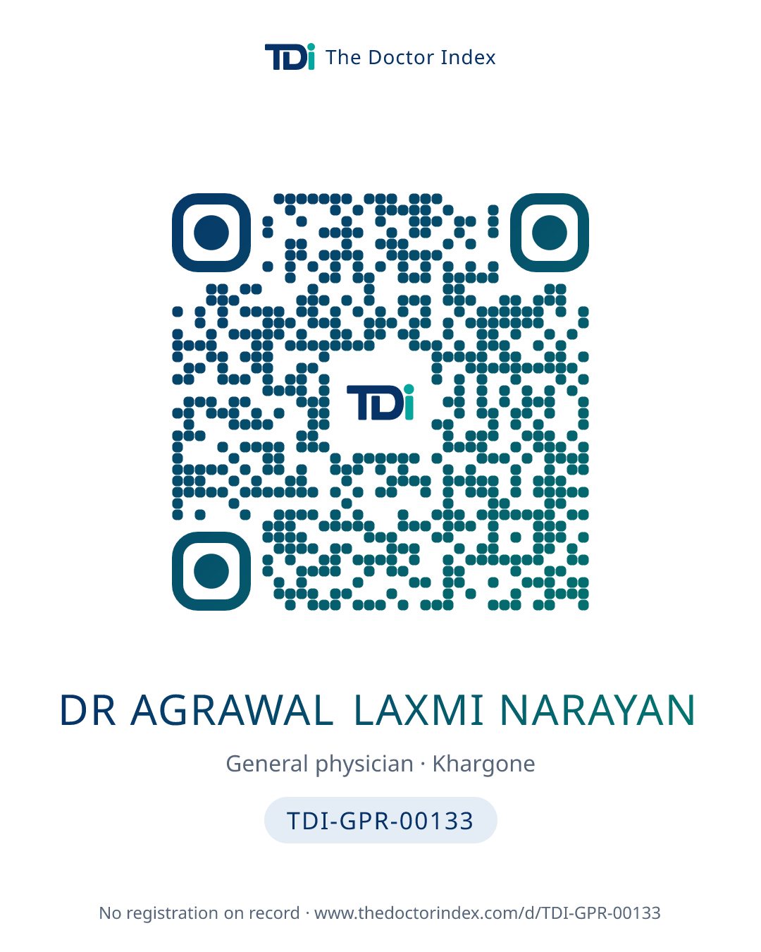 QR card for Dr Agrawal Laxmi Narayan, TDI-GPR-00133