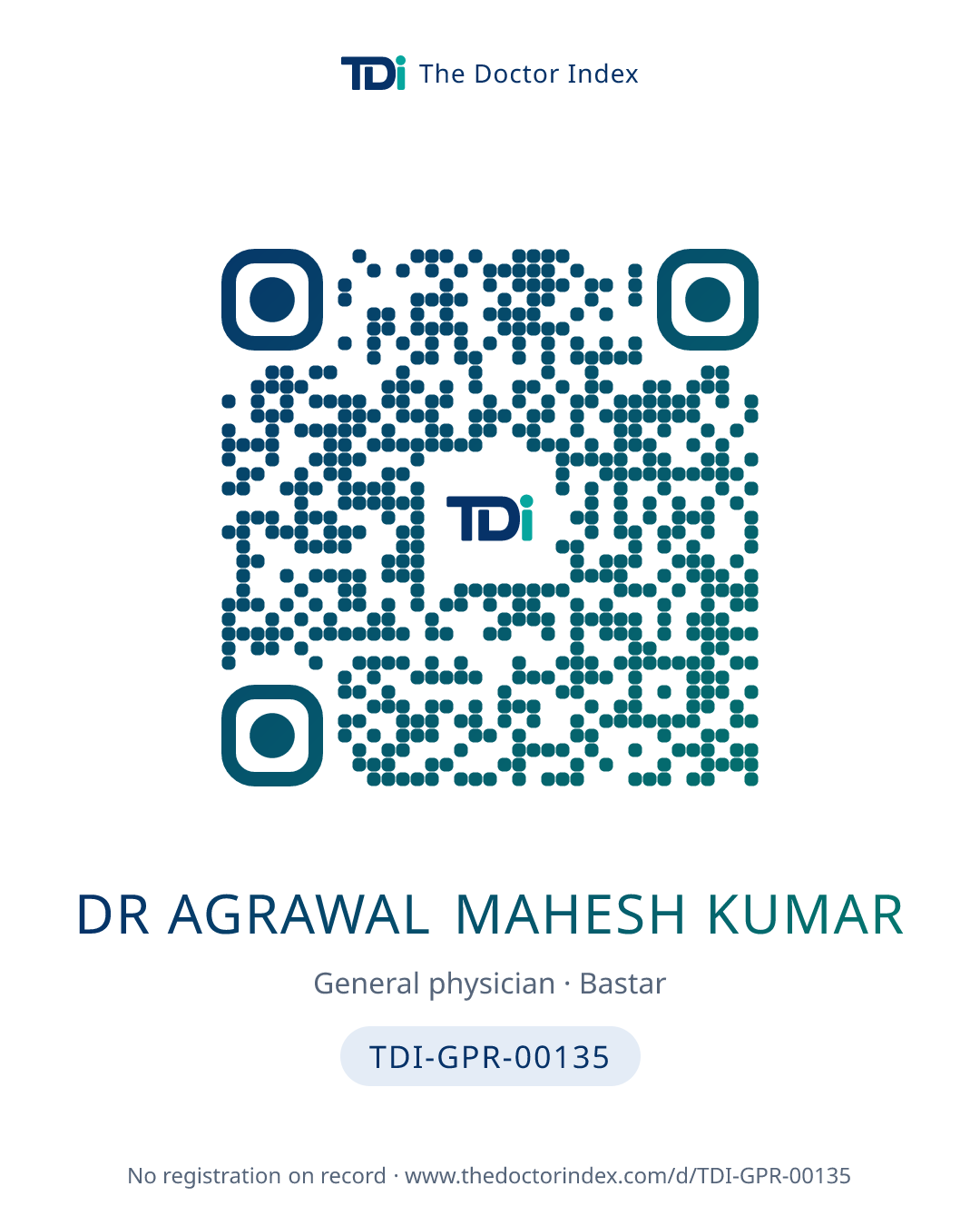 QR card for Dr Agrawal Mahesh Kumar, TDI-GPR-00135