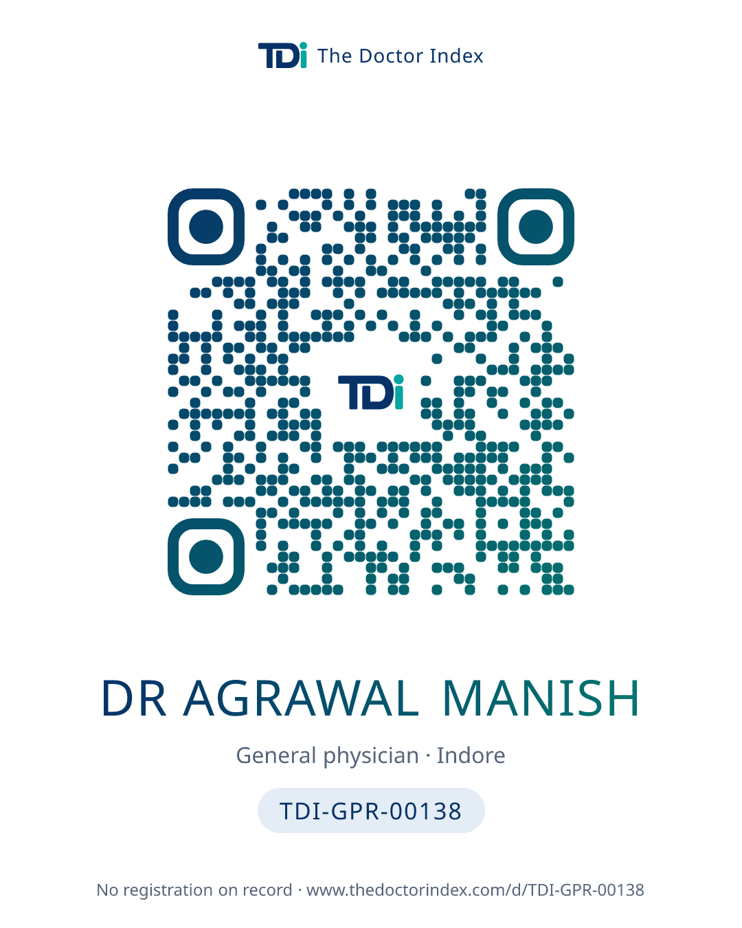 QR card for Dr Agrawal Manish, TDI-GPR-00138