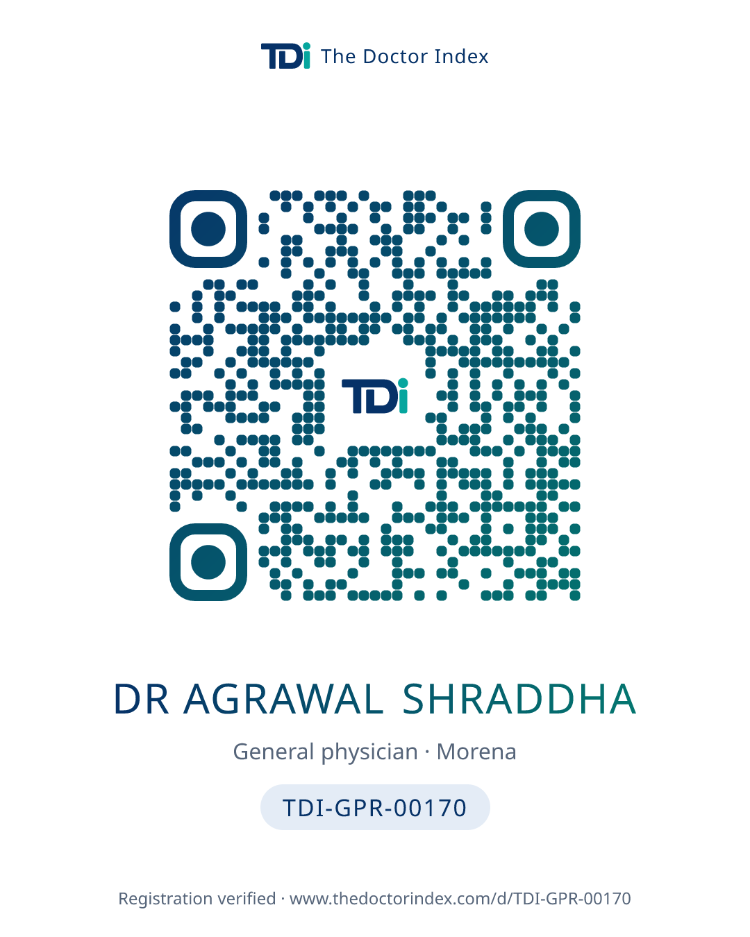 QR card for Dr Agrawal Shraddha, TDI-GPR-00170