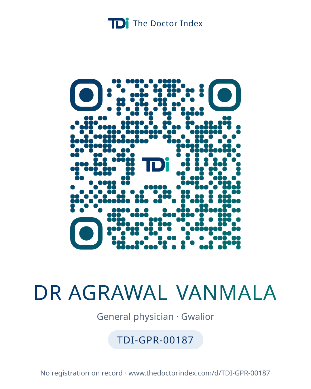 QR card for Dr Agrawal Vanmala, TDI-GPR-00187