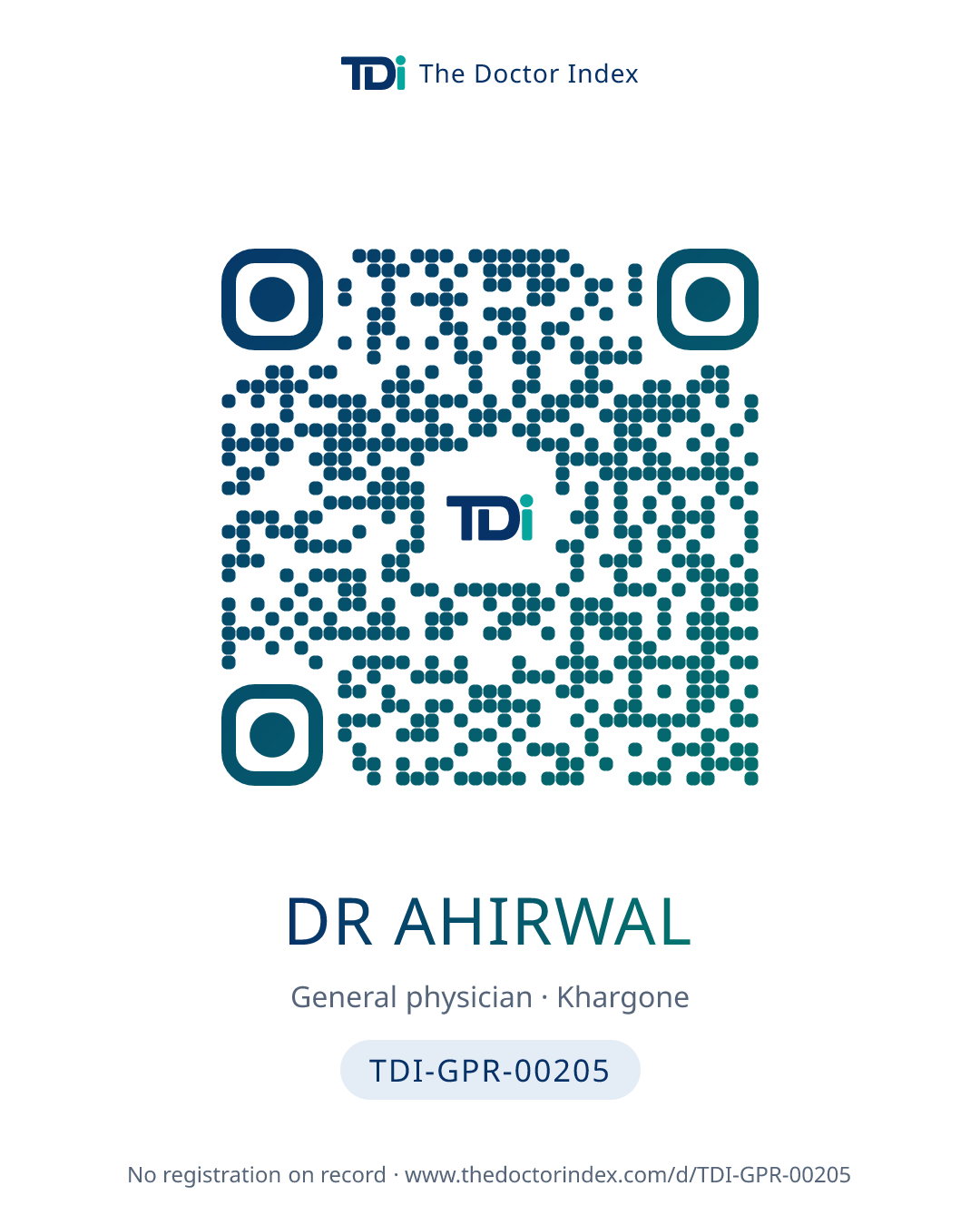 QR card for Dr Ahirwal, TDI-GPR-00205