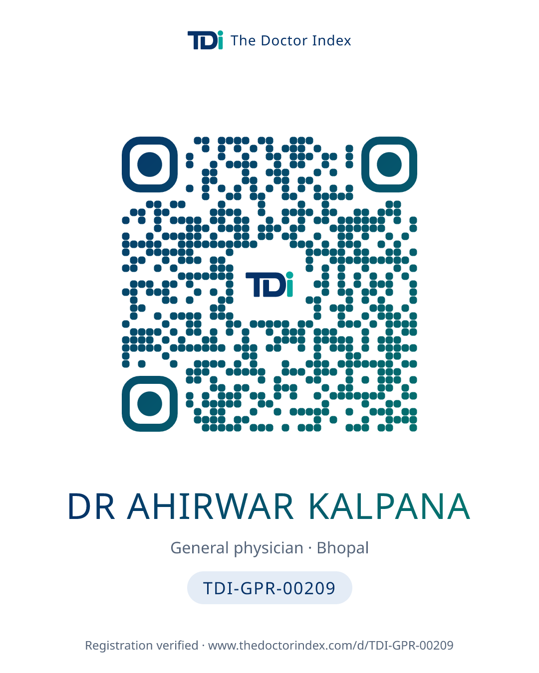 QR card for Dr Ahirwar Kalpana, TDI-GPR-00209