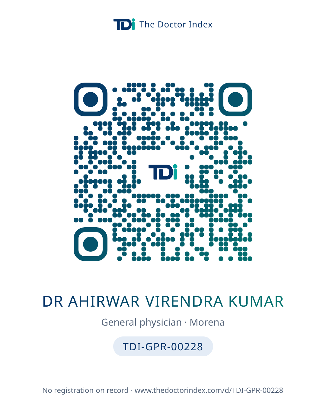 QR card for Dr Ahirwar Virendra Kumar, TDI-GPR-00228