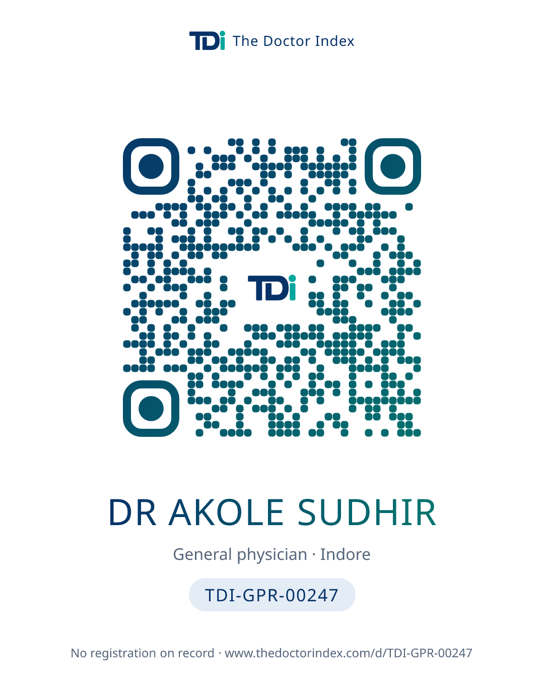 QR card for Dr Akole Sudhir, TDI-GPR-00247