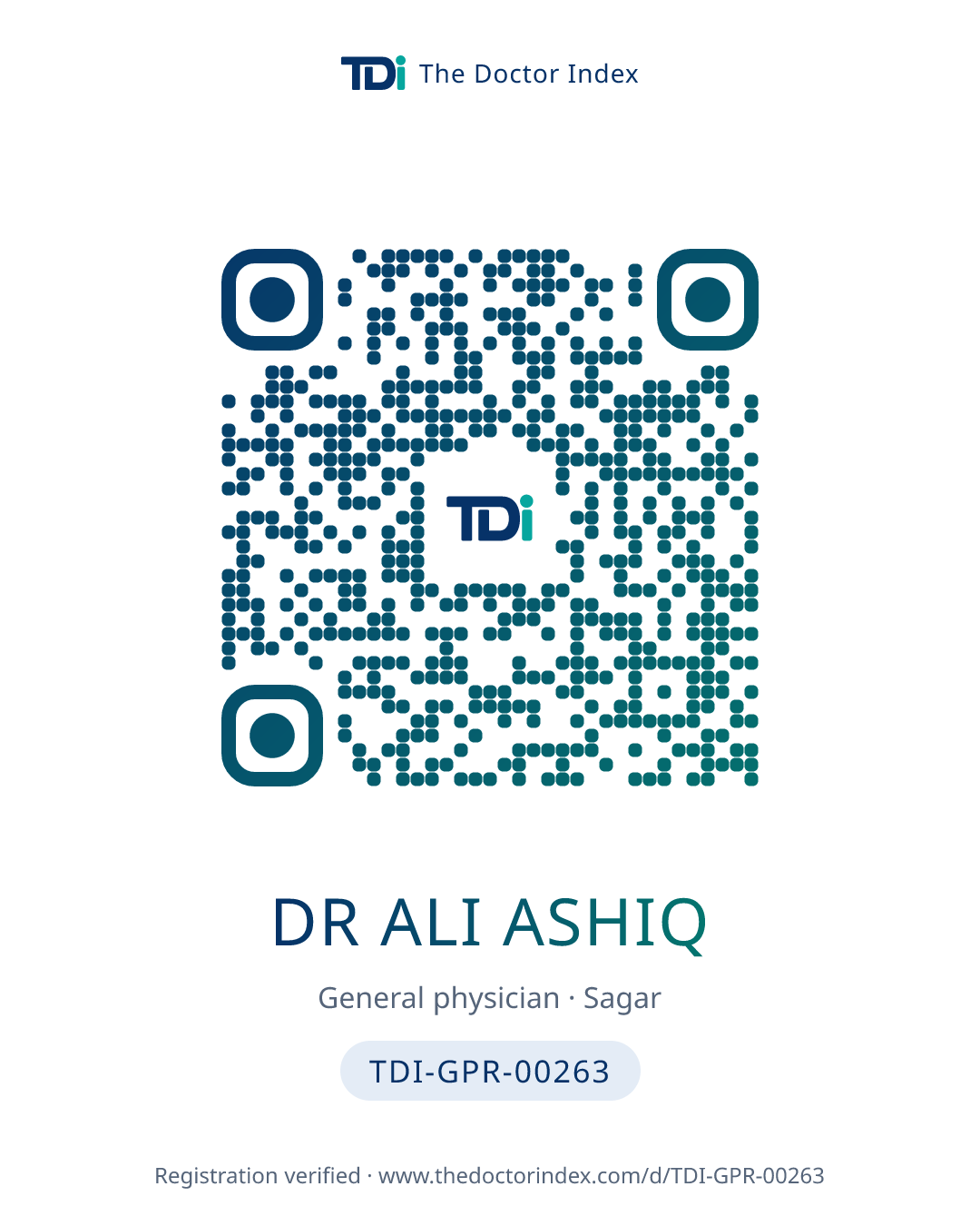QR card for Dr Ali Ashiq, TDI-GPR-00263