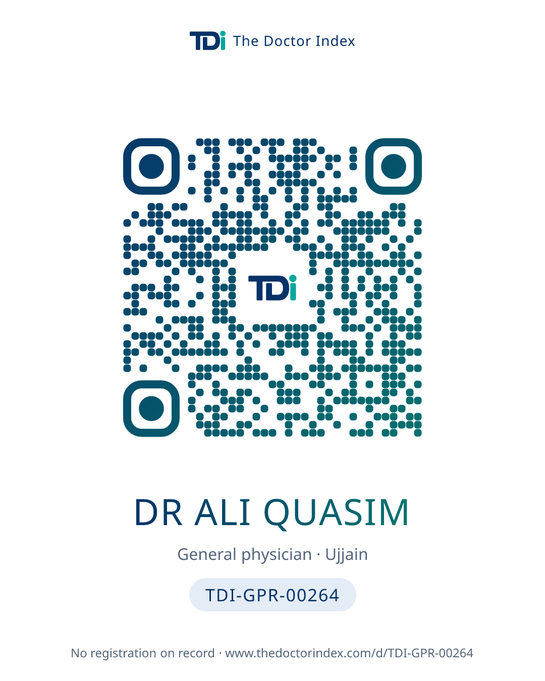 QR card for Dr Ali Quasim, TDI-GPR-00264