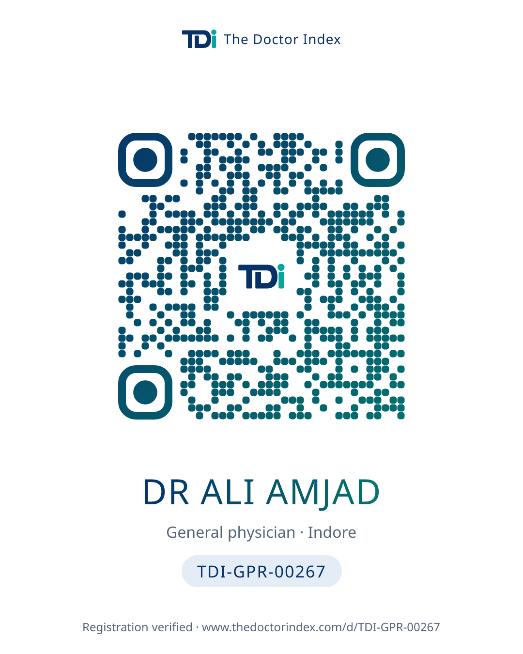 QR card for Dr Ali Amjad, TDI-GPR-00267
