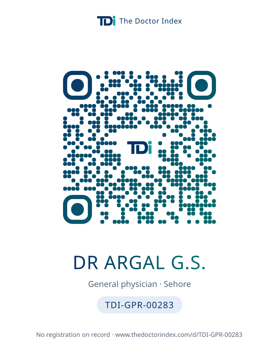QR card for Dr Argal G.S., TDI-GPR-00283