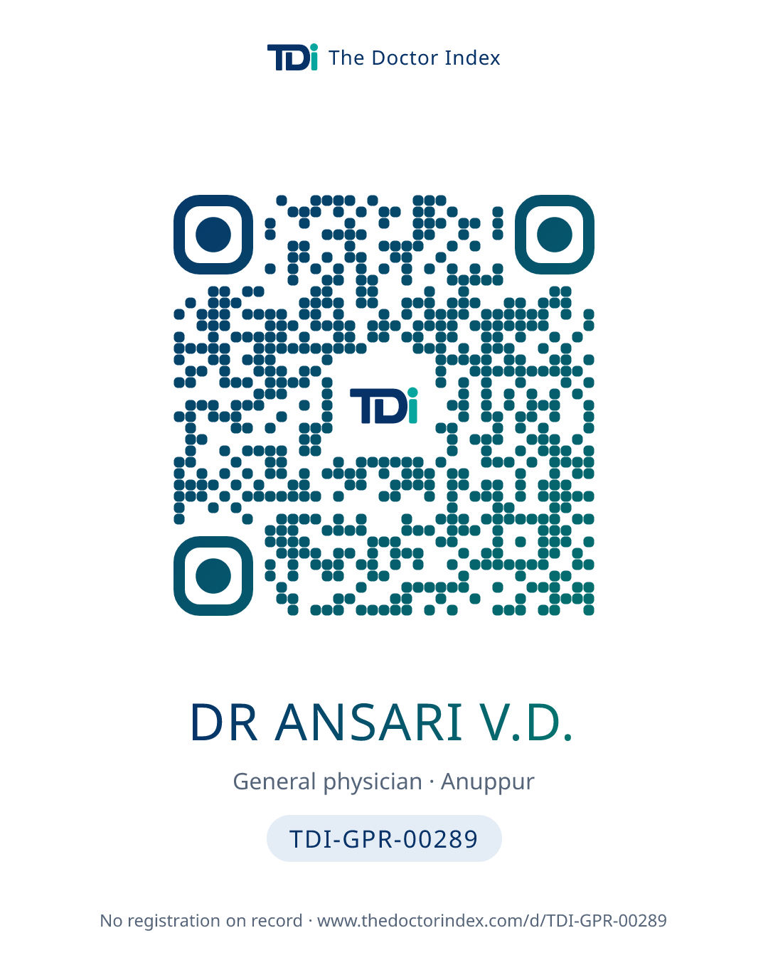 QR card for Dr Ansari V.D., TDI-GPR-00289