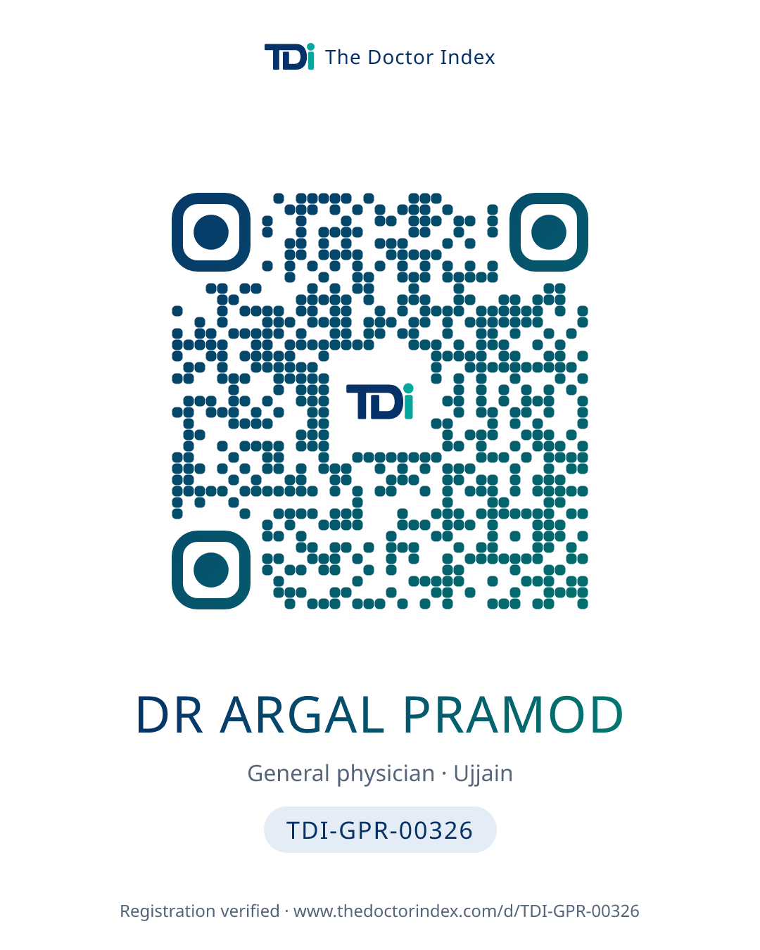 QR card for Dr Argal Pramod, TDI-GPR-00326