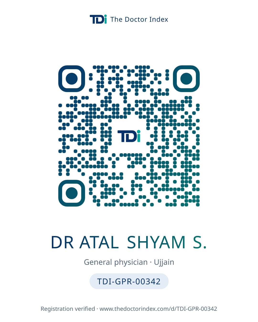 QR card for Dr Atal Shyam S., TDI-GPR-00342