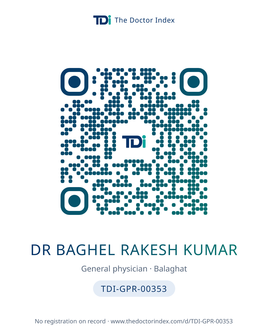 QR card for Dr Baghel Rakesh Kumar, TDI-GPR-00353