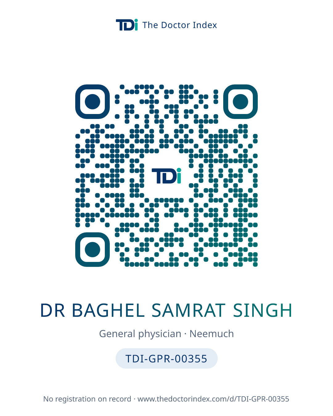 QR card for Dr Baghel Samrat Singh, TDI-GPR-00355