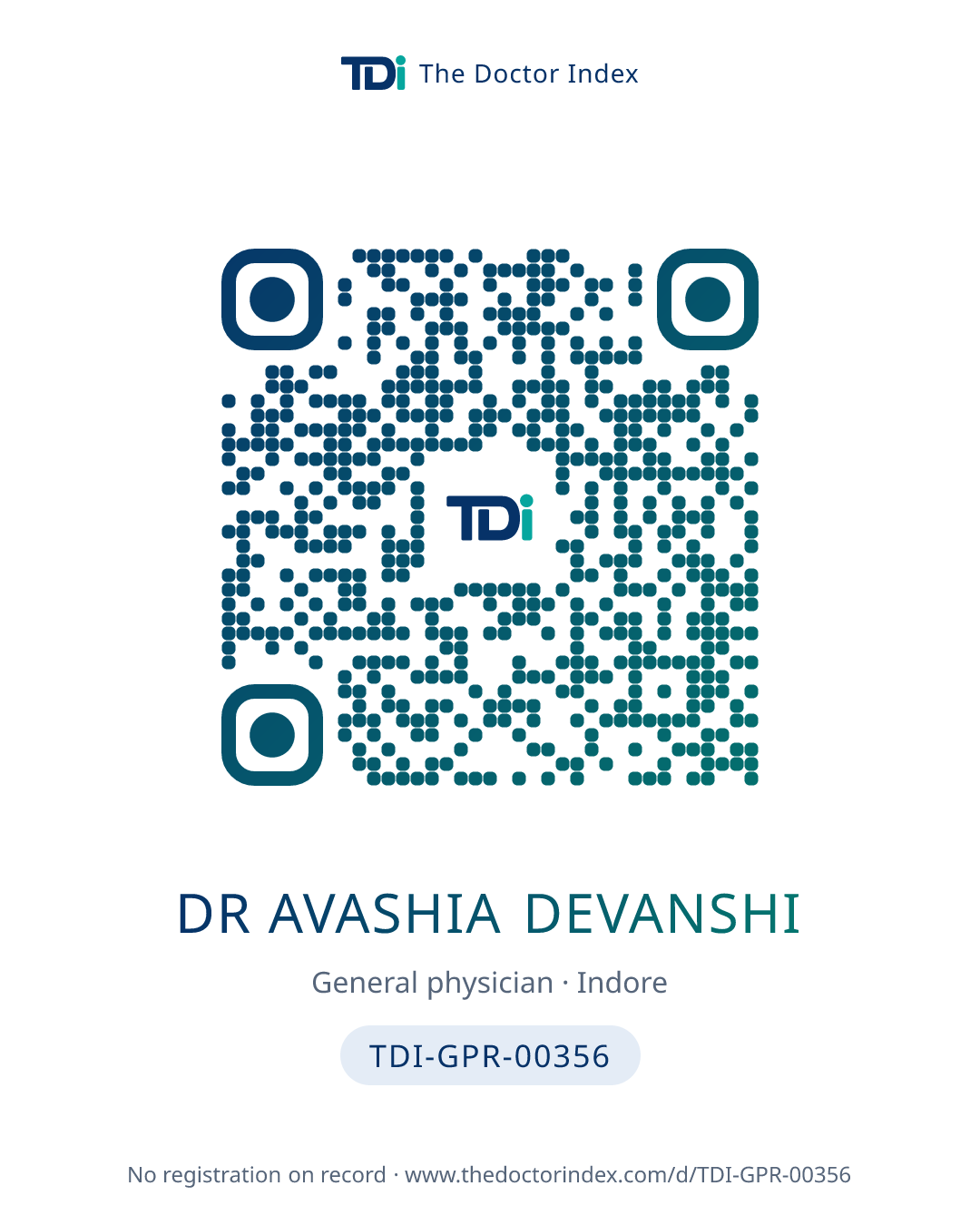 QR card for Dr Avashia Devanshi, TDI-GPR-00356