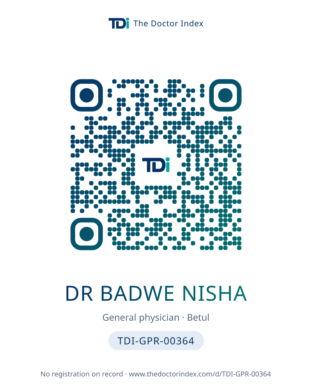 QR card for Dr Badwe Nisha, TDI-GPR-00364
