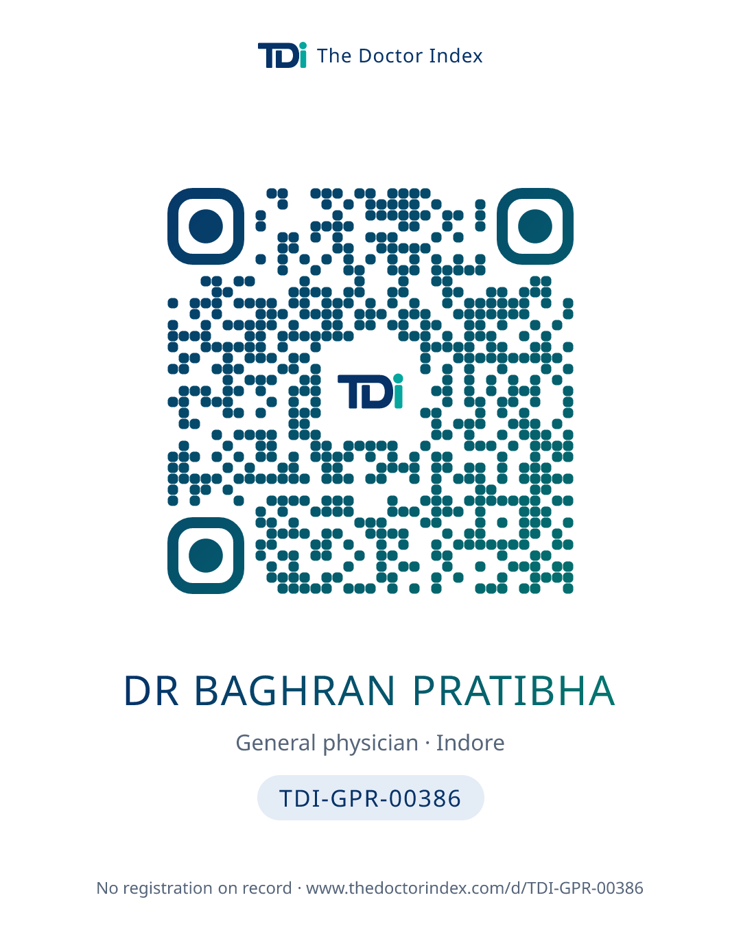 QR card for Dr Baghran Pratibha, TDI-GPR-00386