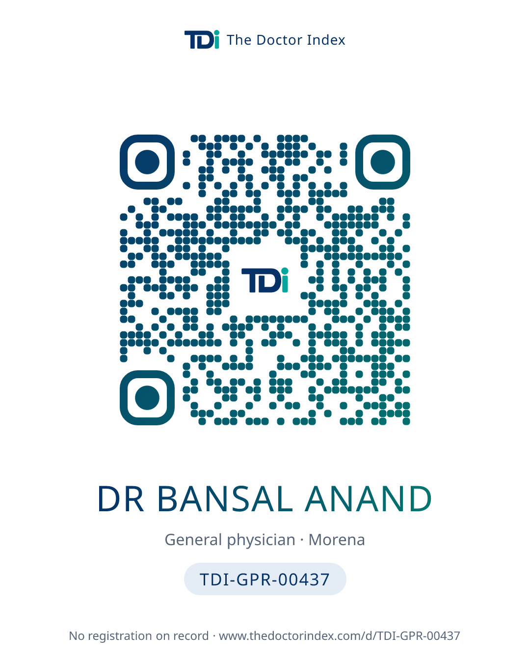 QR card for Dr Bansal Anand, TDI-GPR-00437