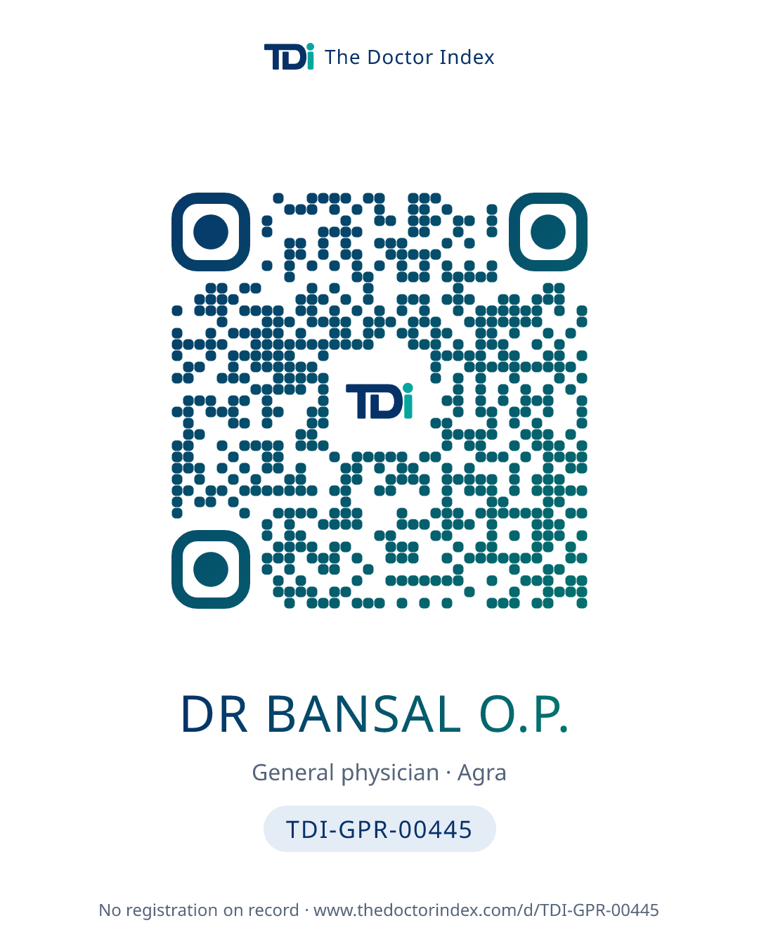 QR card for Dr Bansal O.P., TDI-GPR-00445