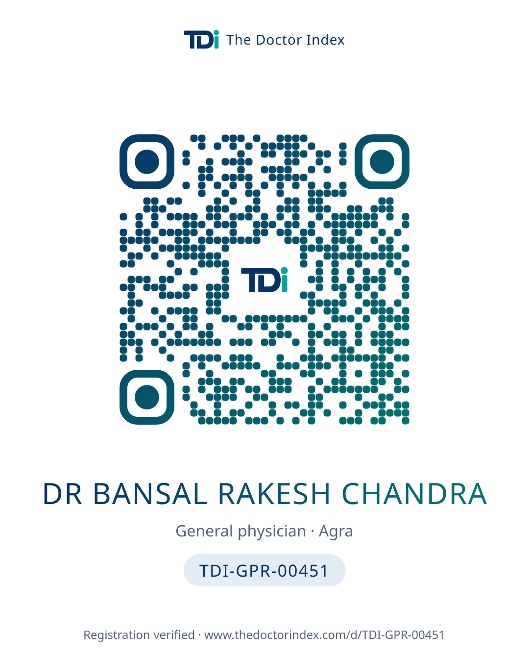 QR card for Dr Bansal Rakesh Chandra, TDI-GPR-00451